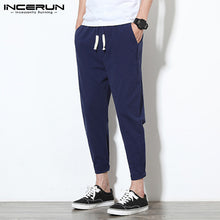 Load image into Gallery viewer, INCERUN Summer Casual Men Pure Color Elastic Waist Drawstring Straight Pants Comfort Cotton Mens Fashion Pencil Trousers Joggers