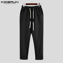 Load image into Gallery viewer, INCERUN Summer Casual Men Pure Color Elastic Waist Drawstring Straight Pants Comfort Cotton Mens Fashion Pencil Trousers Joggers