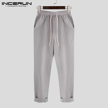 Load image into Gallery viewer, INCERUN Summer Casual Men Pure Color Elastic Waist Drawstring Straight Pants Comfort Cotton Mens Fashion Pencil Trousers Joggers
