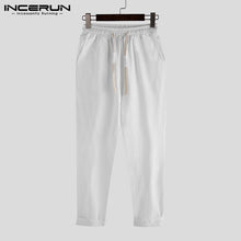 Load image into Gallery viewer, INCERUN Summer Casual Men Pure Color Elastic Waist Drawstring Straight Pants Comfort Cotton Mens Fashion Pencil Trousers Joggers