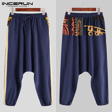 Load image into Gallery viewer, INCERUN 2020 Men Harem Pants Joggers Printed Patchwork Streetwear Cotton Loose Casual Drop-crotch Pants Men Trousers Plus Size