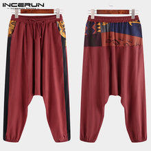 Load image into Gallery viewer, INCERUN 2020 Men Harem Pants Joggers Printed Patchwork Streetwear Cotton Loose Casual Drop-crotch Pants Men Trousers Plus Size
