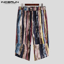 Load image into Gallery viewer, INCERUN Men Color Striped Print Cropped Pants Men's Wide Crotch Harem Trousers Colorful Loose Baggy Wide-legged Bloomers S-5XL