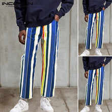 Load image into Gallery viewer, INCERUN Fashion Men Rainbow Color Stripe Elastic Waist Straight Pants Baggy Casual Harem Trousers Joggers Mens Street Sweatpants