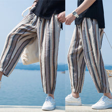 Load image into Gallery viewer, Summer Retro Men Baggy Pants Loose Wide Legs Stripe Print Calf Length Button Decor Harem HipHop Joggers Big Size S-5XL Casual

